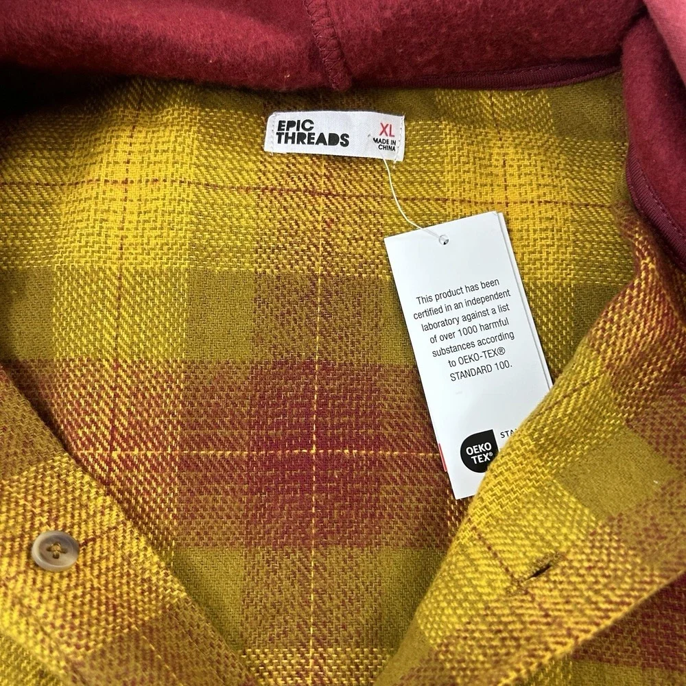 Epic Threads Shacket Boys XL Plaid Hoodie Button Flannel Shirt Jacket Yellow Red